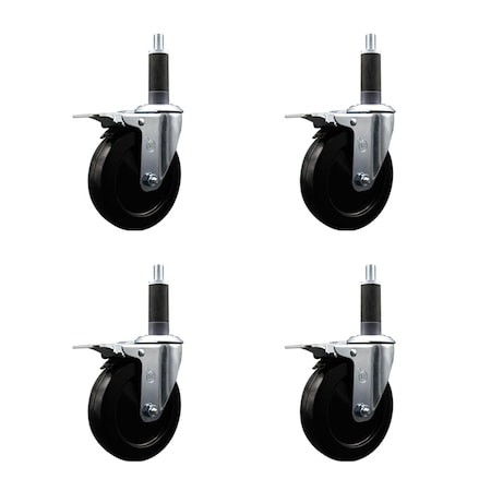 Service Caster 5'' SS Hard Rubber Swivel 1'' Expand Stem Caster Set Total Lock Brake, 4PK SCC-SSEXTTL20S514-HRS-1-4